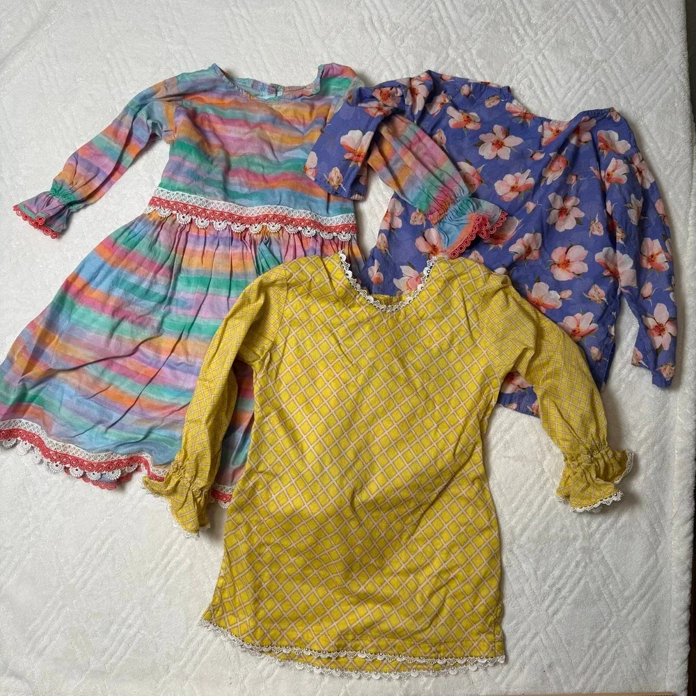 Boho Cottage Girls 3pc Lot Approx Sz 8 Floral Dresses Blouse Unbranded